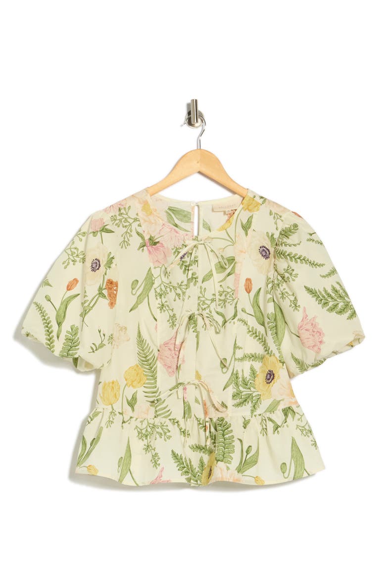 Tie Front Poplin Peplum Top, Alternate, color, WHITE MULTI