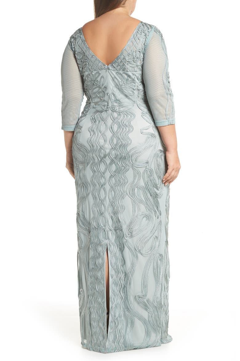 Soutache Trim Mesh Column Gown, Alternate, color, SEAFOAM