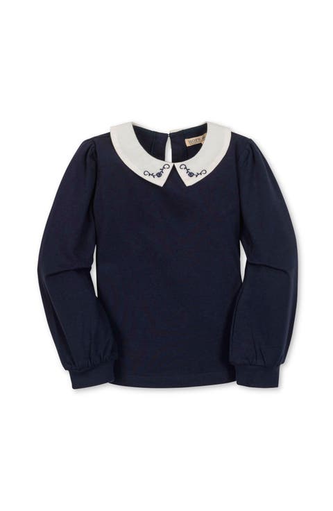 Kids' Organic Long Sleeve Knit Top with Woven Collar (Little Kid and Big Kid)