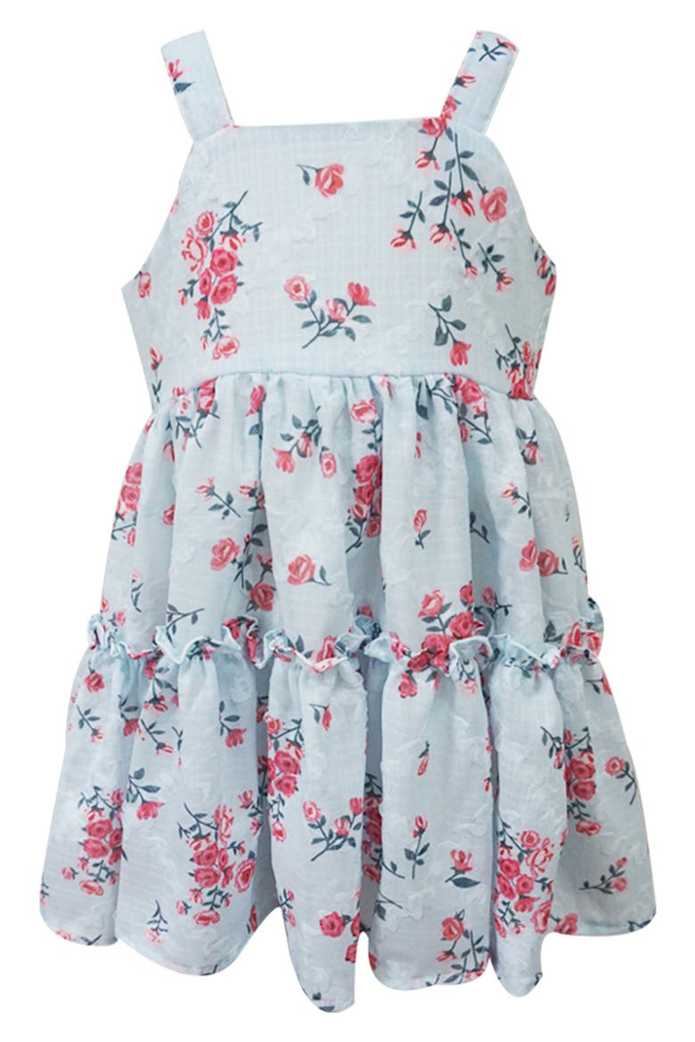 Kids' Floral Tiered Cotton Party Dress, Main, color, BLUE