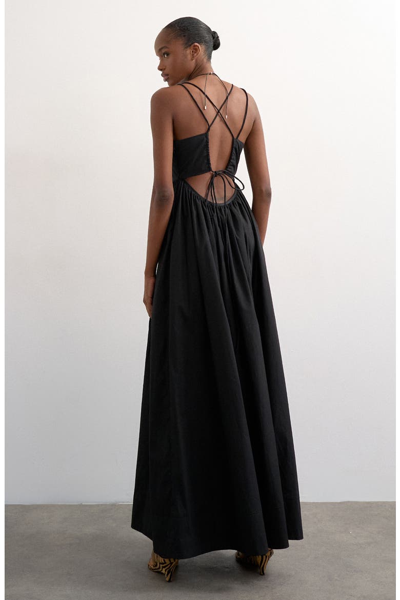 Strappy Open Back Cotton Poplin Dress, Alternate, color, BLACK
