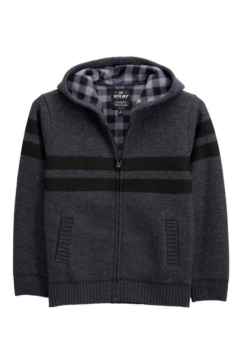 Kids' Stripe Full Zip Hoodie, Main, color, CHARCOAL/BLACK