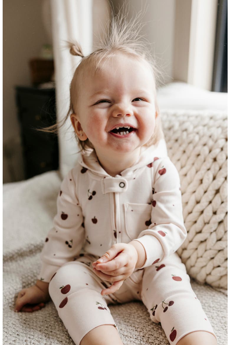 Hooded Zip Romper, Alternate, color, CHERRY APPLE