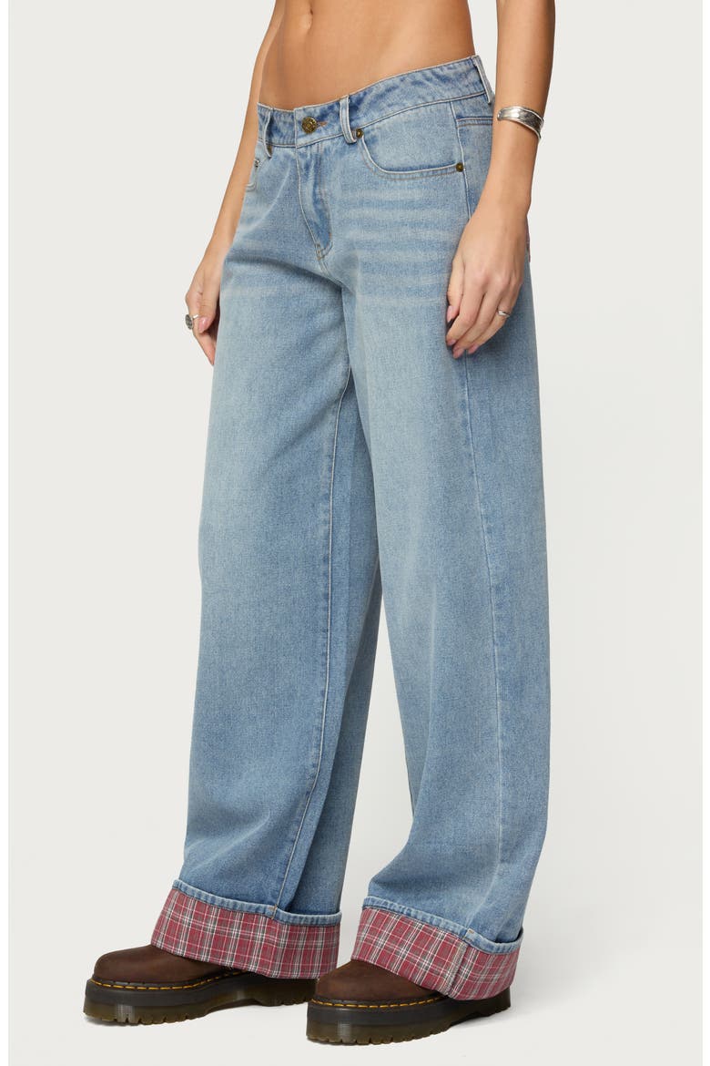 Plaid Cuff Baggy Jeans, Alternate, color, LIGHT-BLUE