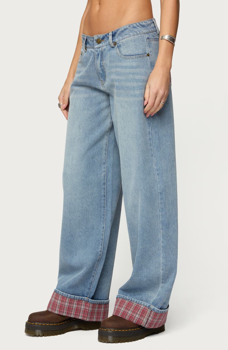 EDIKTED Plaid Cuff Baggy Jeans, Alternate, color, 