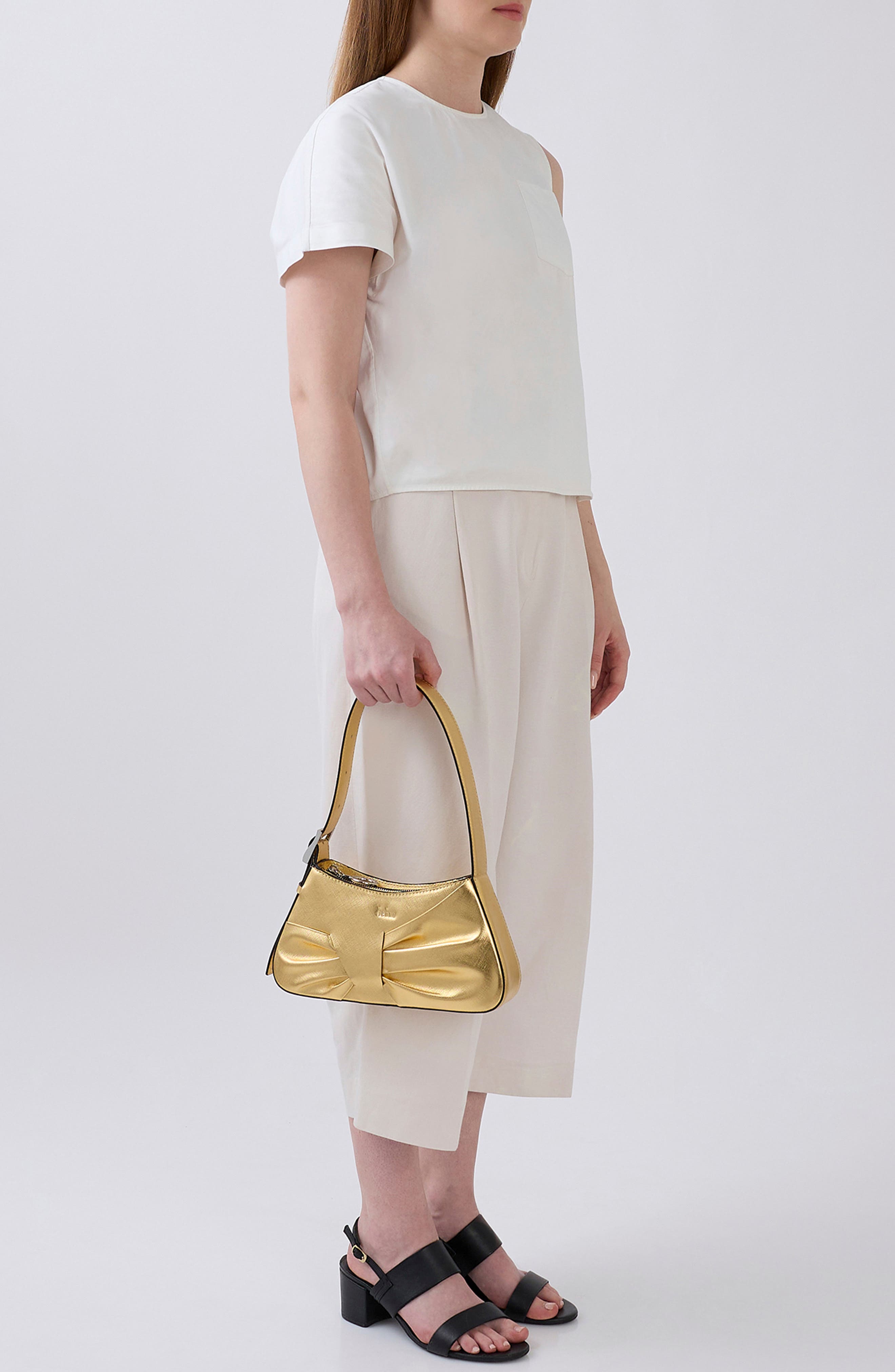 Mini Leena Crosshatched Metallic Leather Shoulder Bag, Alternate, color, GOLD