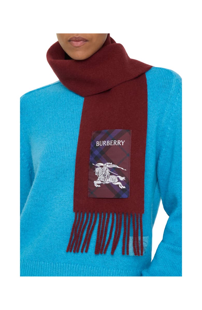 Burberry Check Label Cashmere Scarf, Alternate, color, Sash Red