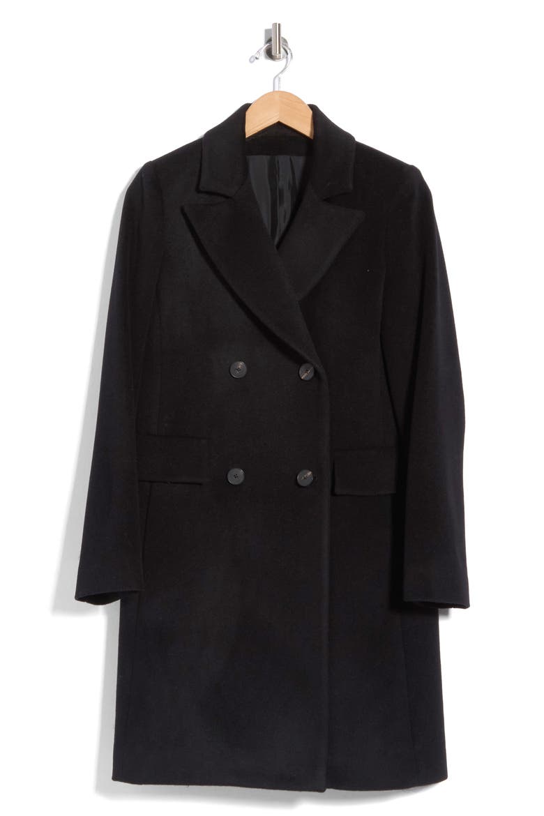 Double Breasted Wool Blend Coat, Alternate, color, BLACK