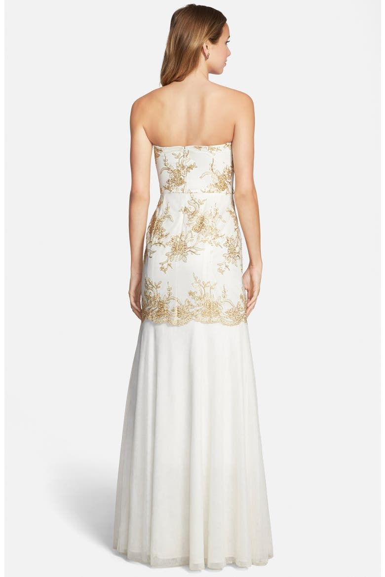 Embroidered Mermaid Gown, Alternate, color, IVORY /GOLD