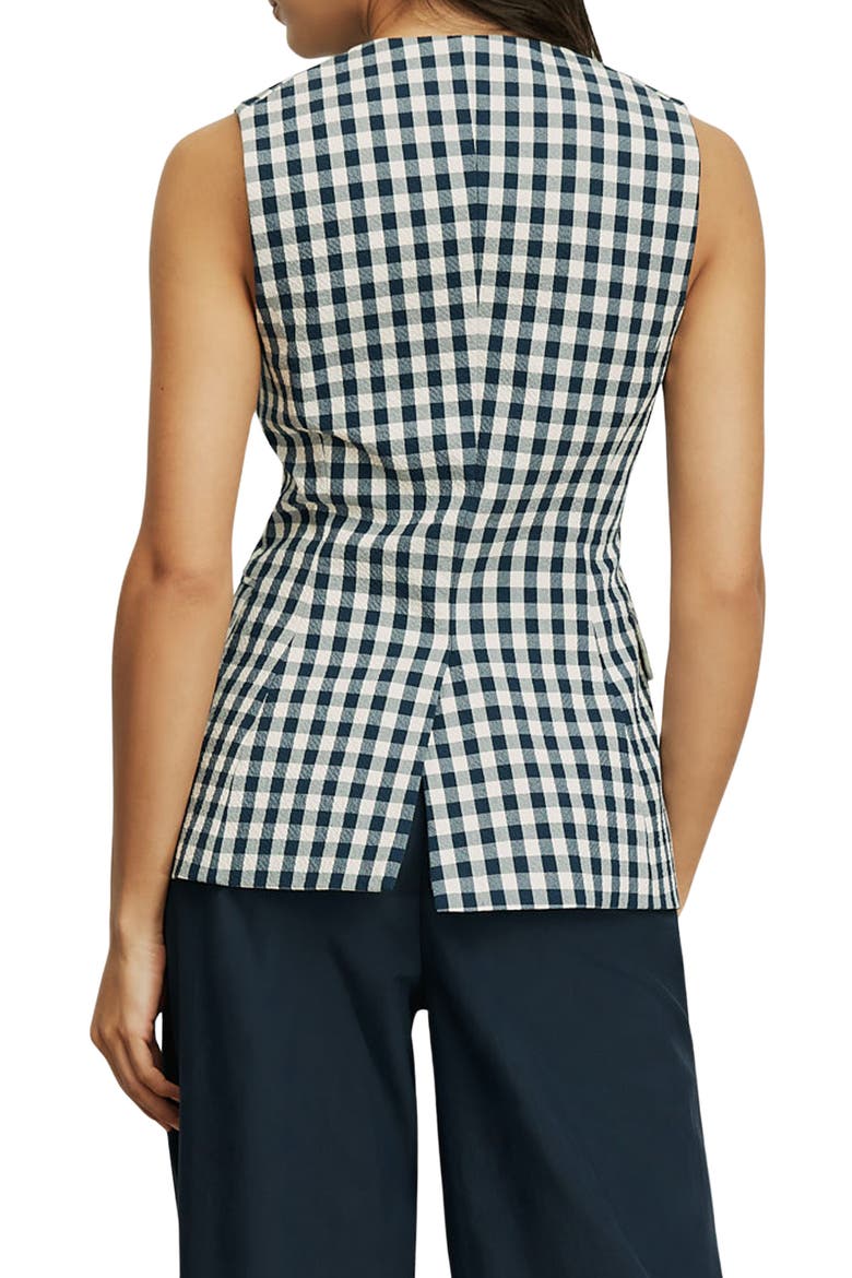 Lois Stretch Cotton Gingham Vest, Alternate, color, NAVY/ DOVE