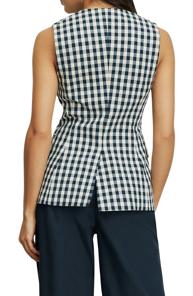Veronica Beard Lois Stretch Cotton Gingham Vest, Alternate, color, Navy/ Dove