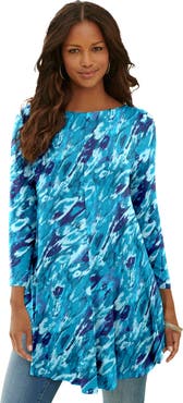 Roaman's Plus Size Boatneck Swing Ultra Drape Tunic Top