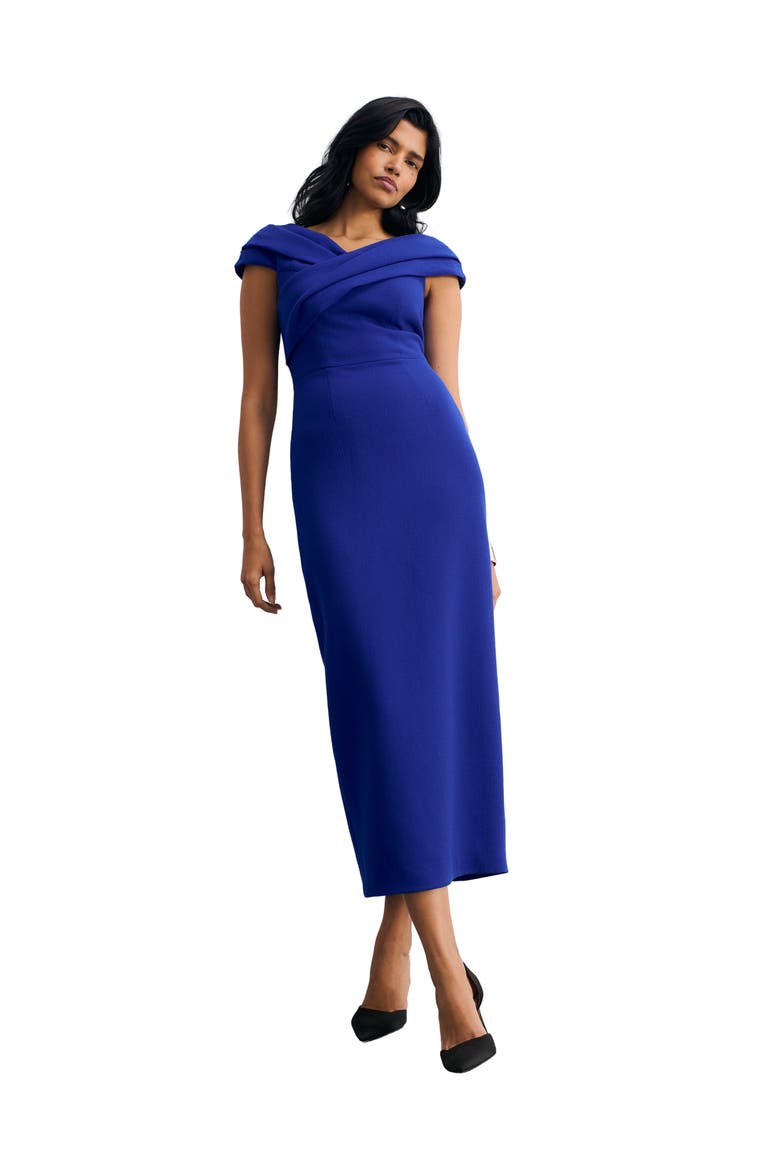 Bodycon Short Sleeve V-Neck Midi Dress, Main, color, Blue