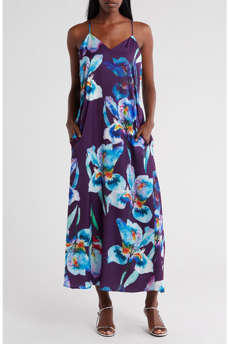 Floral Print Satin Slipdress, Alternate, color, PLUM