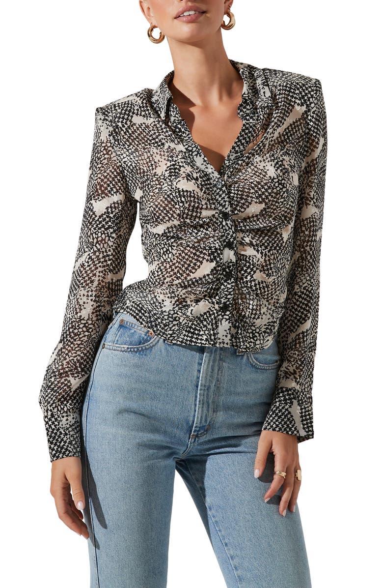 ASTR the Label Ruched Button-Up Shirt, Main, color,