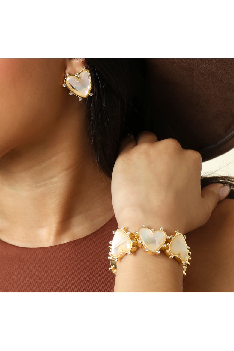 Gold-Tone Heart Bracelet with Rhinestone Embellishments, Alternate, color, Gold, white