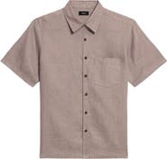 Theory Irving Solid Short Sleeve Linen Button-Up Shirt