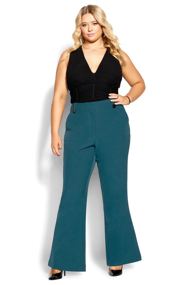 City Chic Vienna High Waist Flare Pants, Alternate, color, Jade