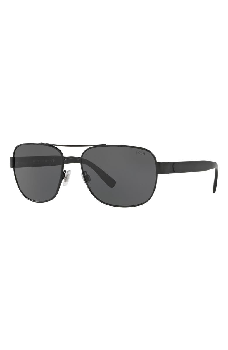 Polo Ralph Lauren 60mm Aviator Sunglasses, Alternate, color, Matte Black
