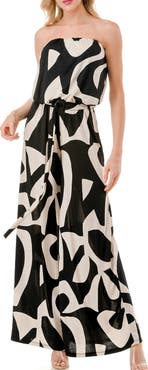 O.L. Printed Wide Leg Strapless Jumpsuit