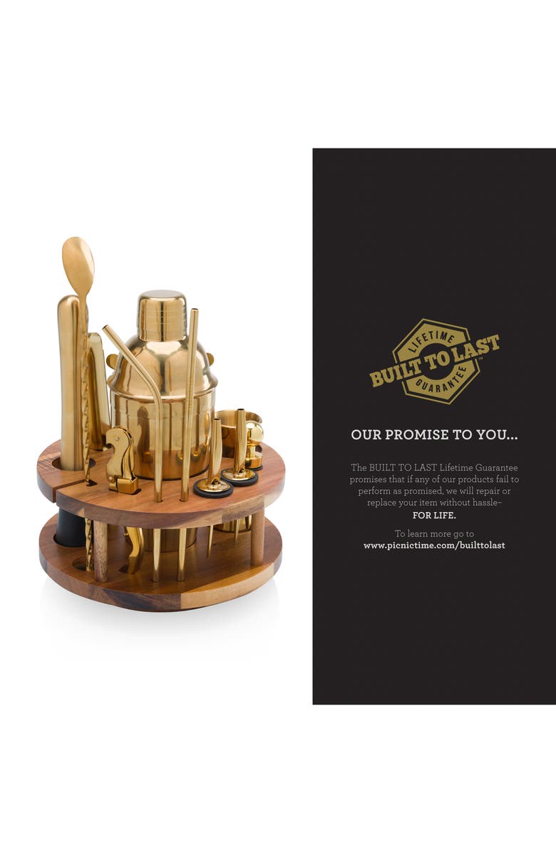 Picnic Time 13-Piece Lazy Susan Carousel Bar Tool Set, Alternate, color, Brown