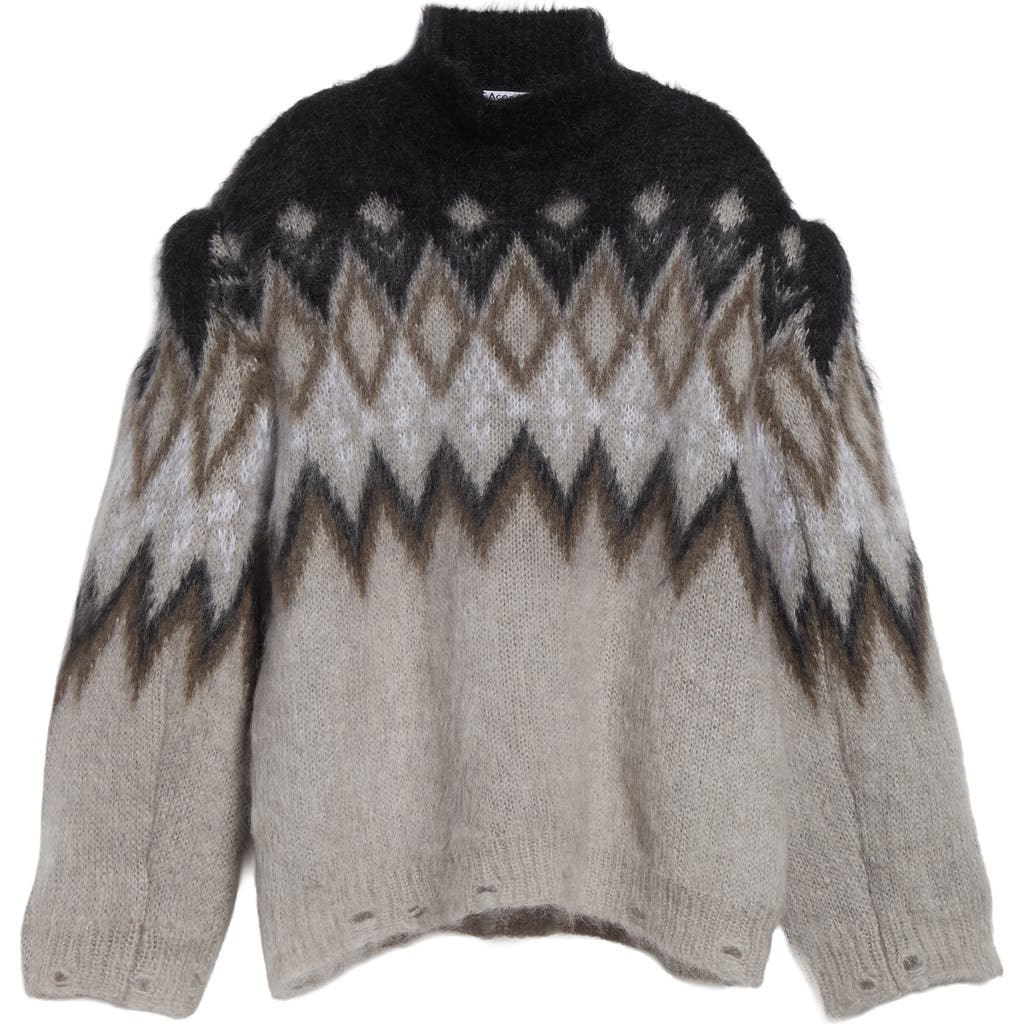 Acne Studios Kissick Fair Isle Padded Mohair & Wool Blend Turtleneck Sweater In Gray