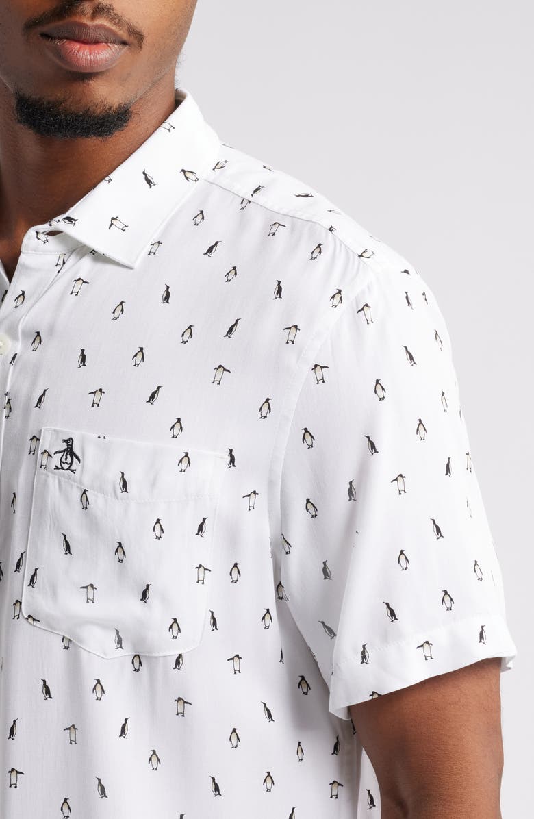 Original Penguin Print Short Sleeve Button-Up Shirt, Alternate, color, 