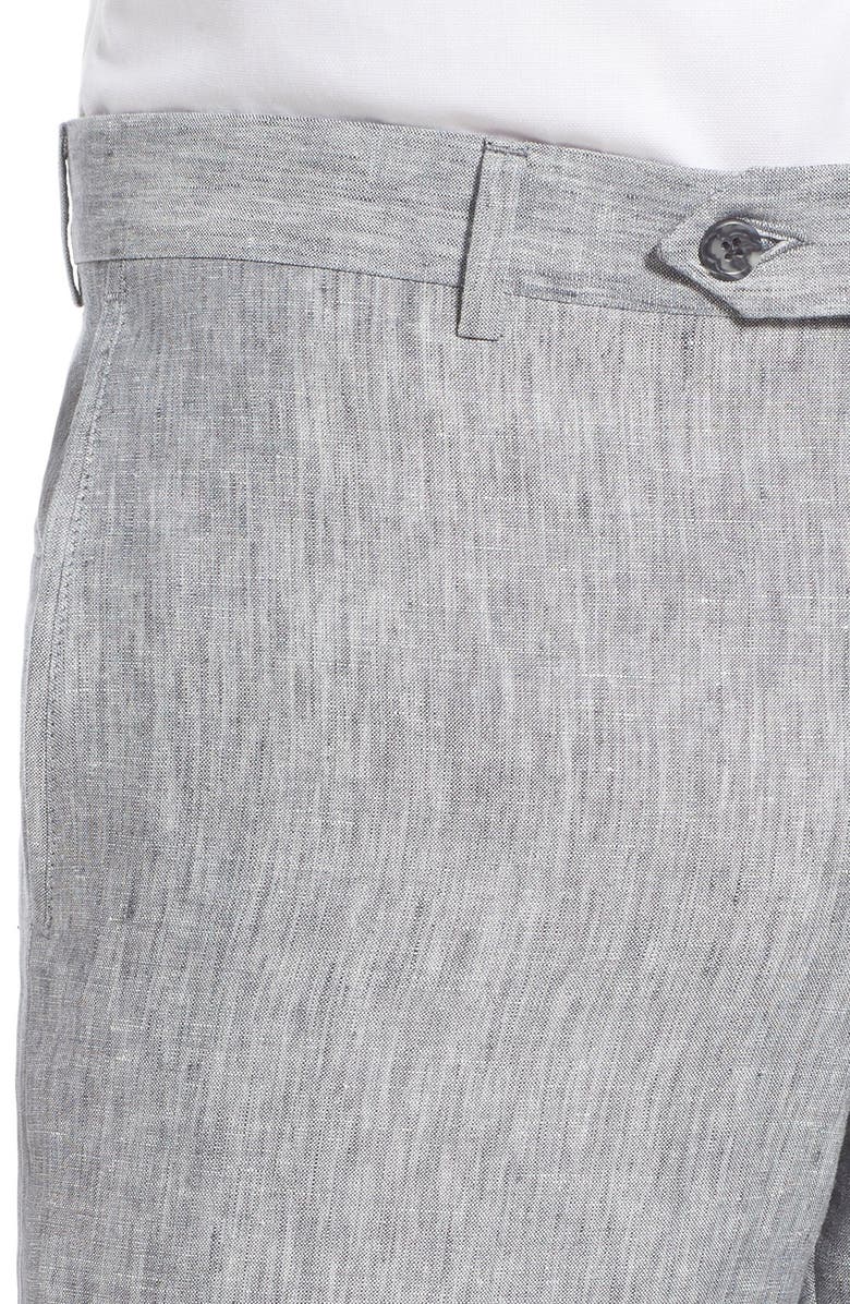 NORDSTROM MEN'S SHOP Flat Front Solid Linen Trousers, Alternate, color, 