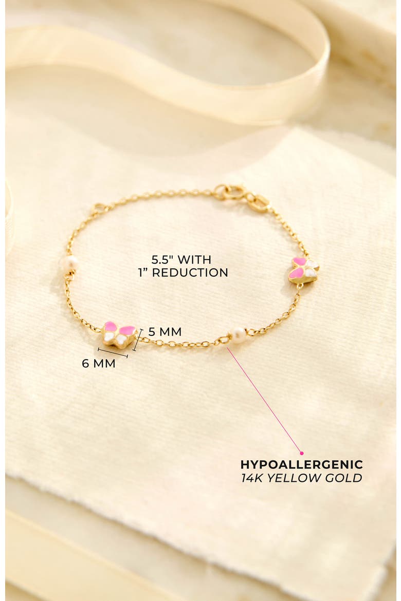 14k Pink Enamel Butterfly Girls Bracelet, Alternate, color, Pink