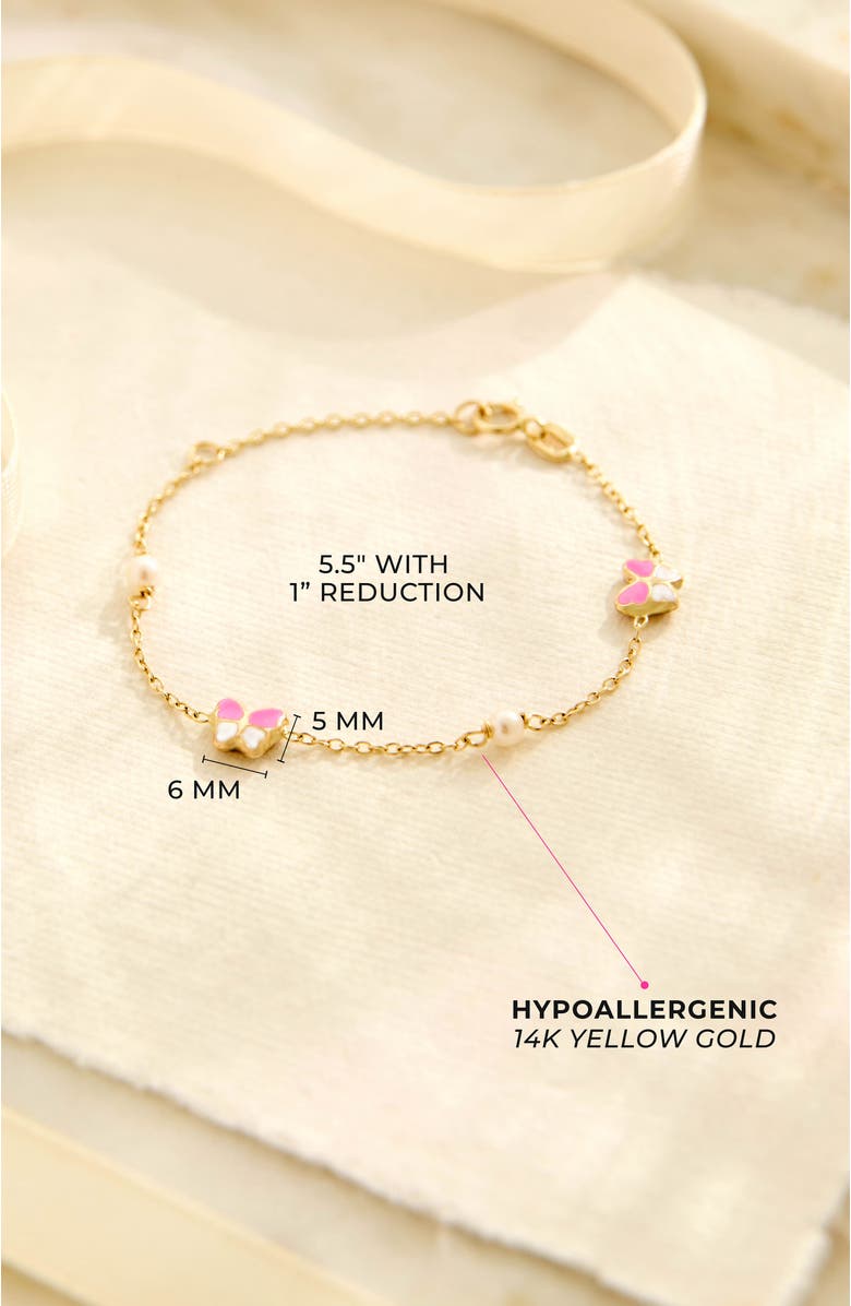In Season Jewelry 14k Pink Enamel Butterfly Girls Bracelet, Alternate, color, Pink