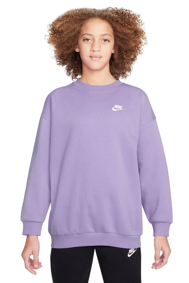 Kids' Sportswear Club Fleece Sweatshirt, Main, color, HYDRANGEAS/ WHITE