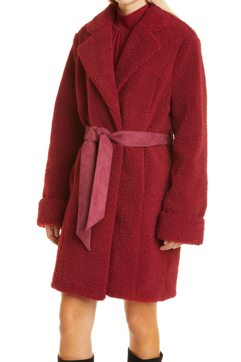 Teddy Cocoon Coat, Alternate, color, GRENADINE
