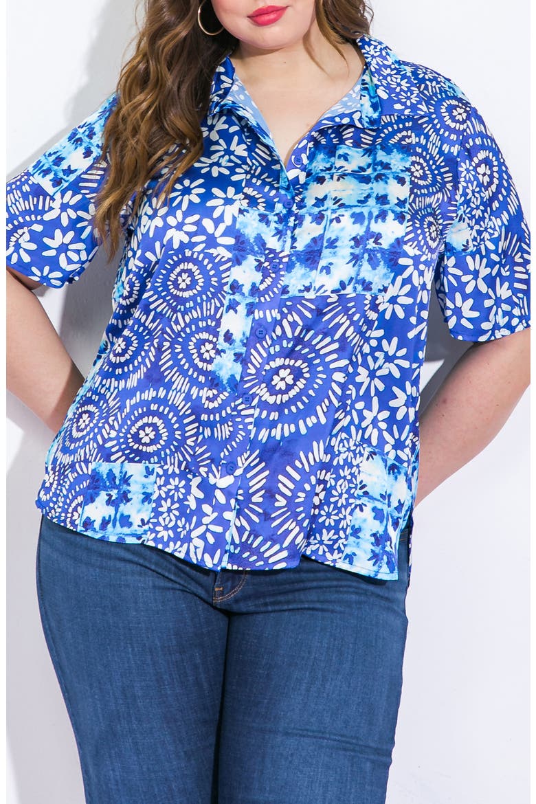 Printed Woven Button-Up Shirt, Alternate, color, BLUE