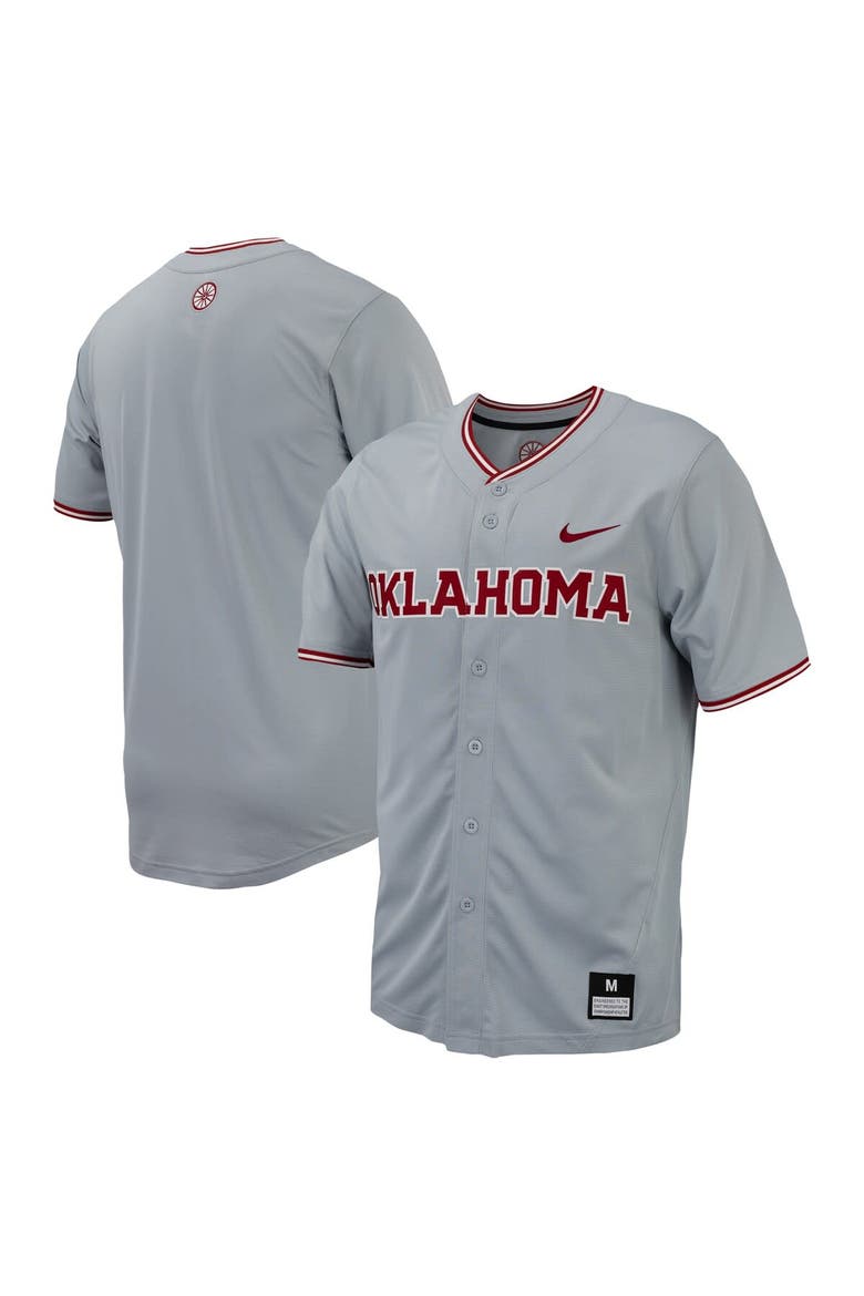 Men's Nike Gray Oklahoma Sooners Replica Full-Button Baseball Jersey, Main, color, Gray