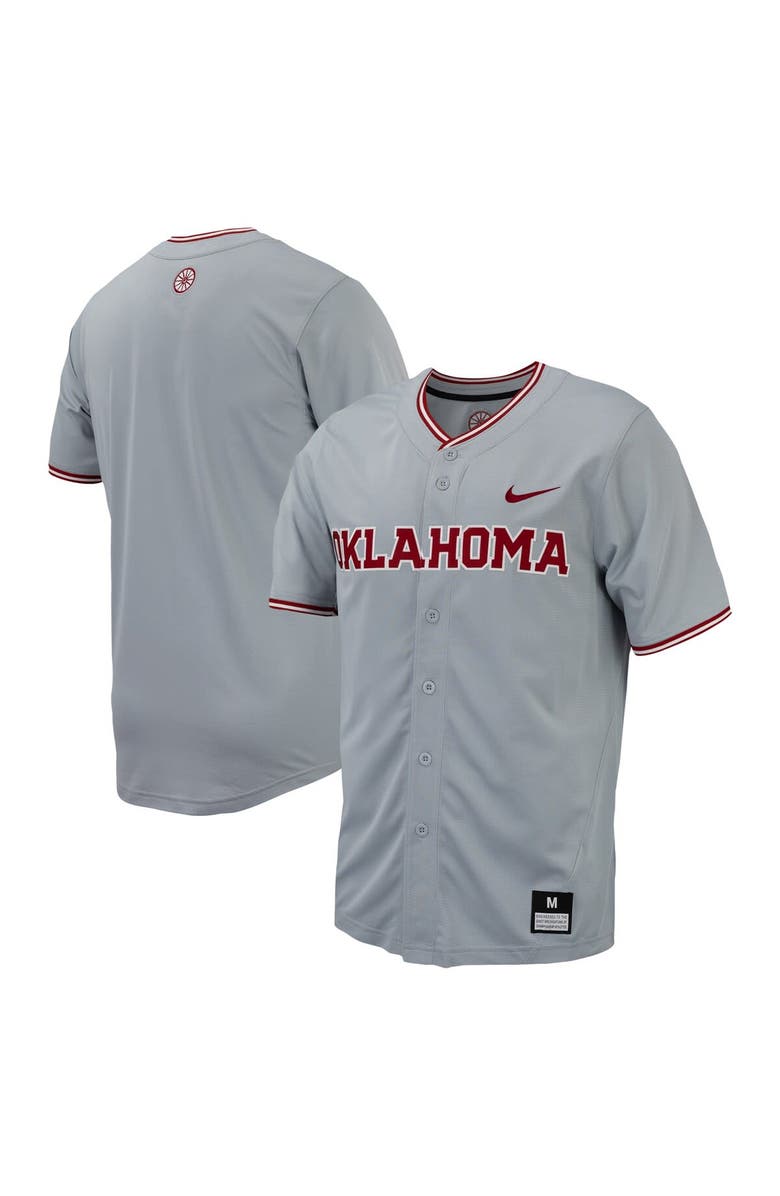 Nike Men's Nike Gray Oklahoma Sooners Replica Full-Button Baseball Jersey, Main, color, 