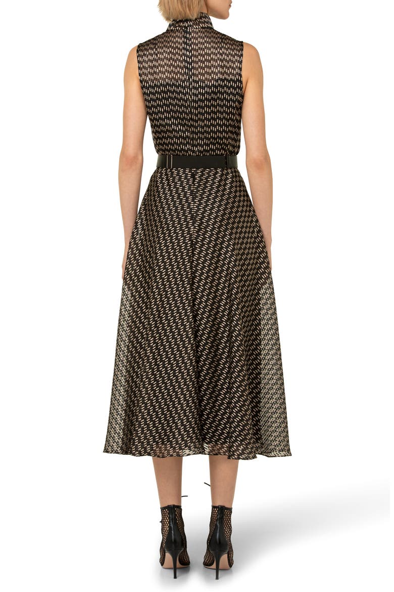 Belted Silk Blend Organza Midi Dress, Alternate, color, BLACK-CARDBOARD