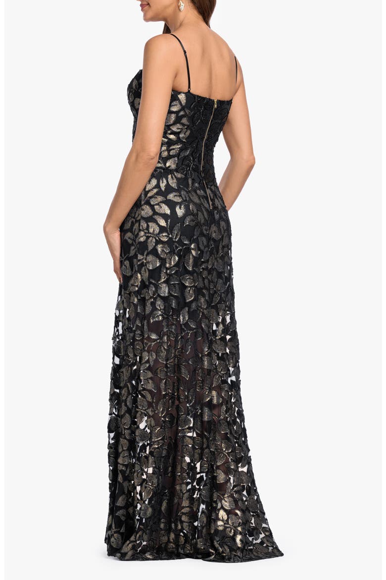 Metallic Leaf Burnout Gown, Alternate, color, BLK/ GOLD