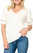 GIBSONLOOK Lace Detail V-Neck Knit Top