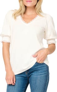 GIBSONLOOK Lace Detail V-Neck Knit Top