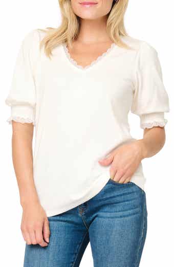 GIBSONLOOK Lace Detail V-Neck Knit Top