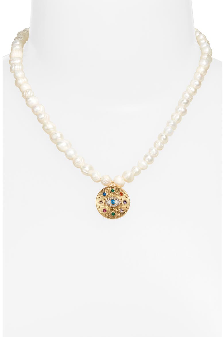 Eyes on Me Imitation Pearl Necklace, Alternate, color, PEARL/ GOLD