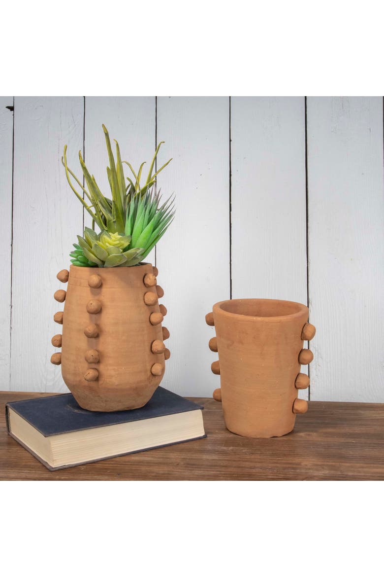 Natural Terracotta Beaded Decorative Vase, Alternate, color, Red
