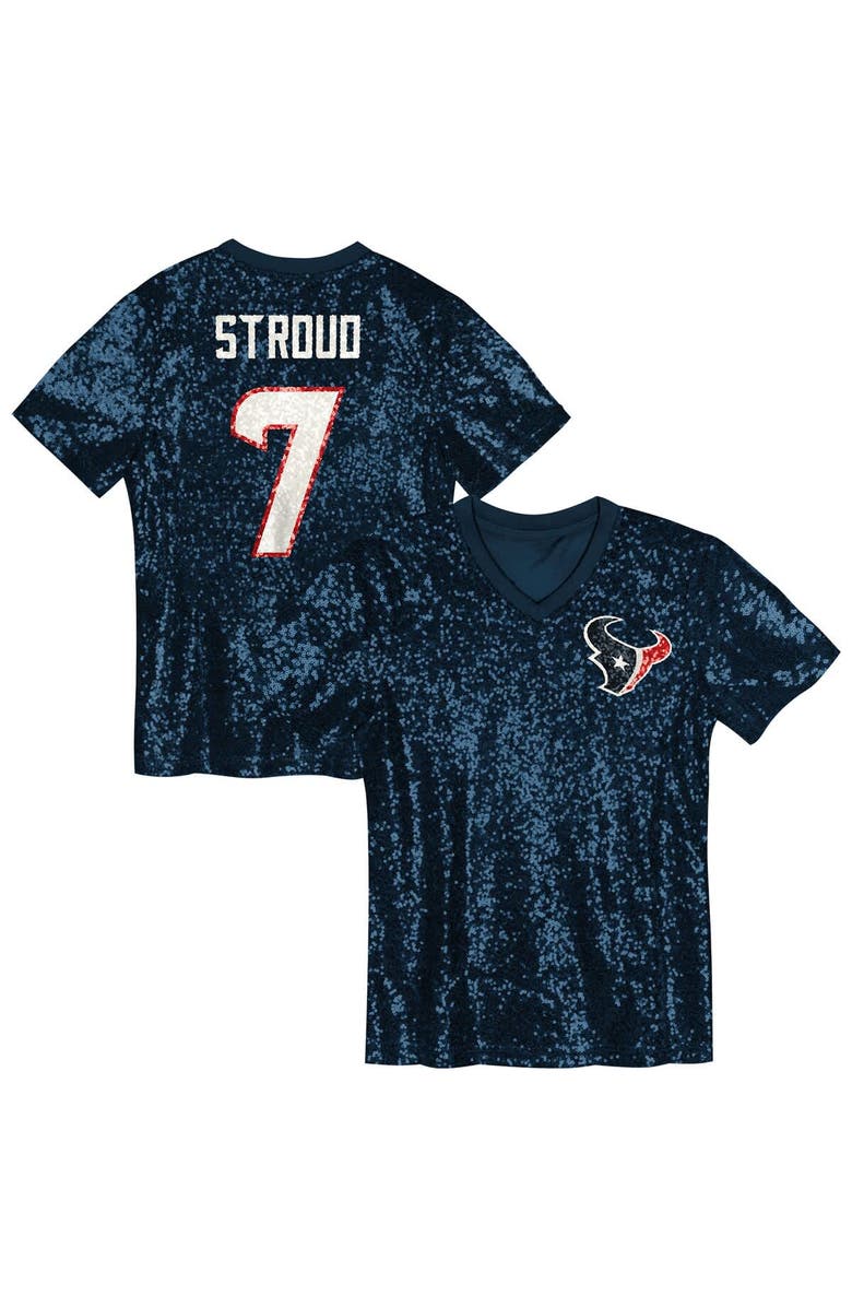 Outerstuff Girls Youth C.J. Stroud Navy Houston Texans Sequin V-Neck Fashion Jersey, Main, color, Navy