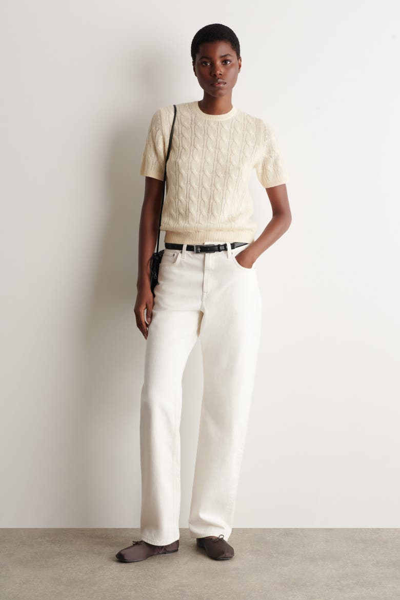 Cable-knit Cashmere T-shirt, Alternate, color, IVORY
