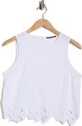 T Tahari Embroidered Hem Crop Linen Blend Tank