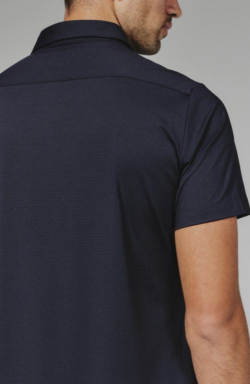 7 Diamonds Azoers Navy Short Sleeve Textured Knit Button-up Shirt In Multi