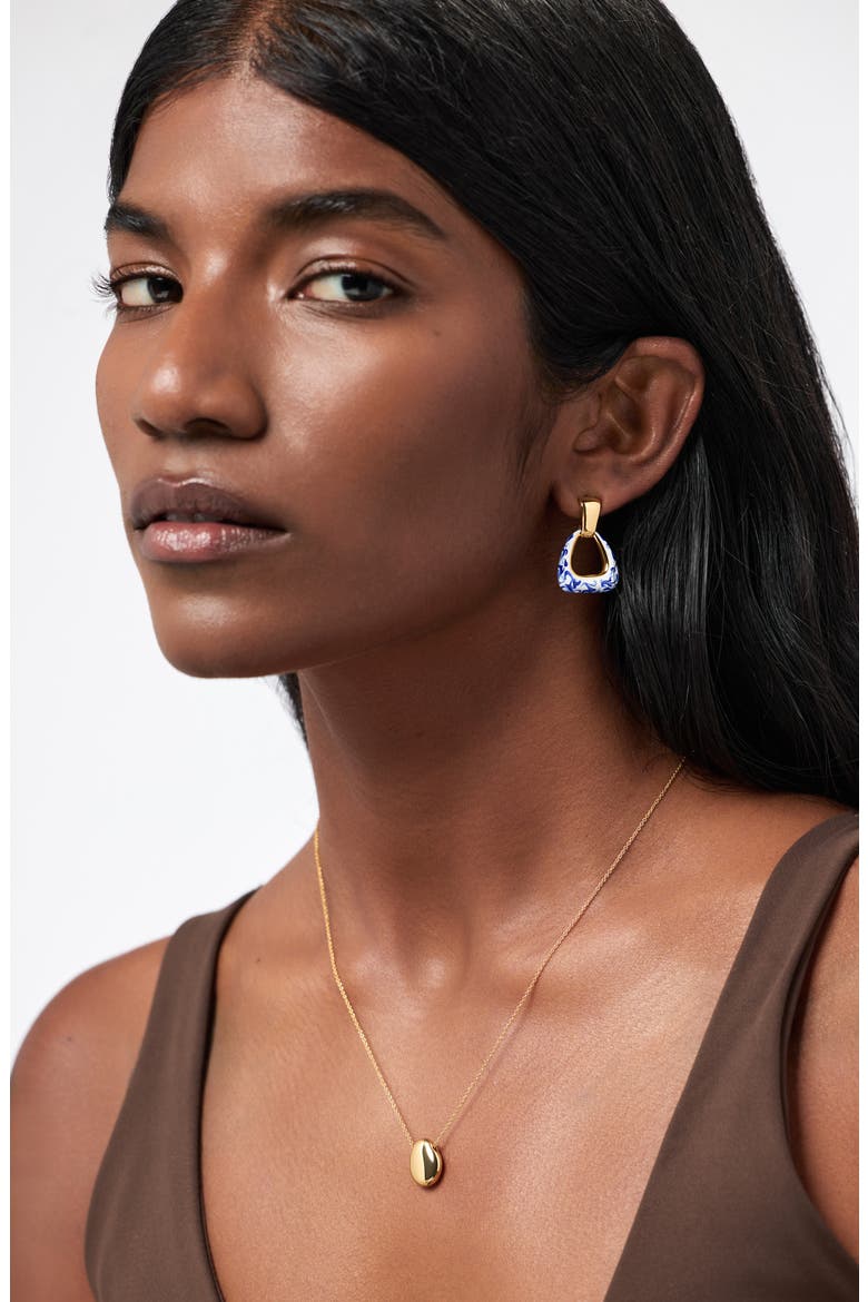 Dakota Enamel Door Knocker Drop Earrings, Alternate, color, GOLD / MARBLE BLUE