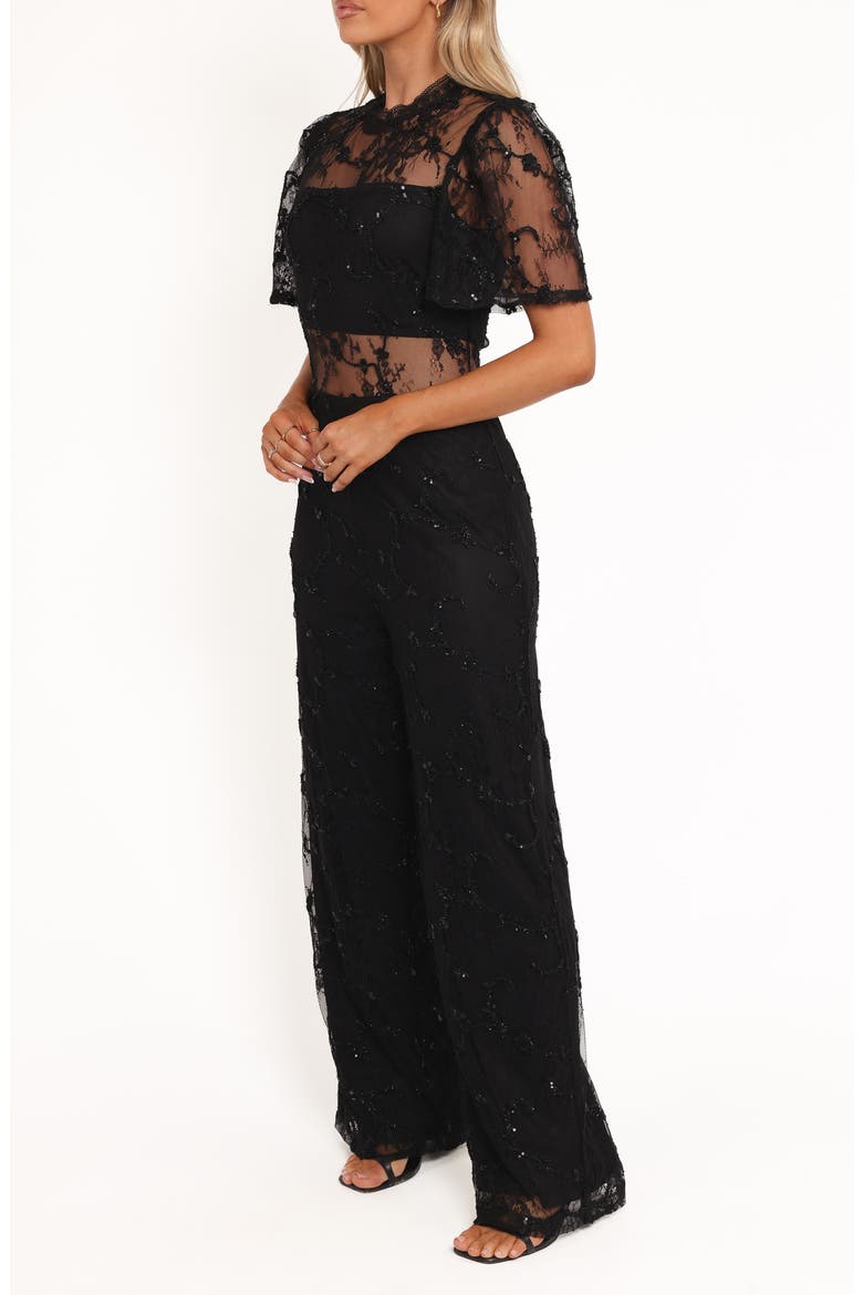 Zina Sequin & Lace Jumpsuit, Alternate, color, BLACK