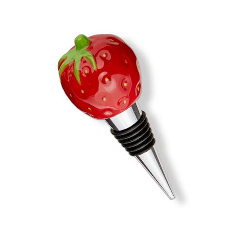 Strawberry Bottle Stopper Red Multi Earthenware Summer