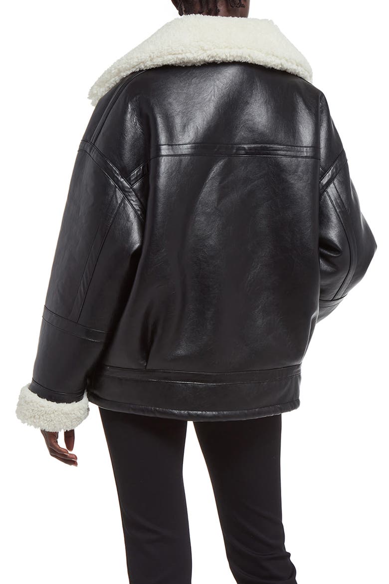 Catalina Faux Leather & Shearling Bomber Jacket, Alternate, color, NOIR IVORY